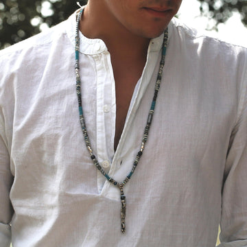 Turquoise Necklace,Mala Beads Necklace,Long Necklaces for Men,Handmade Necklace for Men,Boho Long Necklace,Men Jewelry,Mother's Day Gift